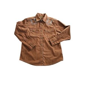 Wrangler Medium Size 8 - 9 Year Old Girl's Brown Embroidered Western Shirt